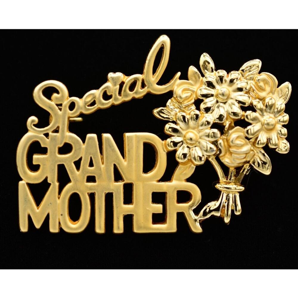 Danecraft Vintage Special Grandmother Brooch Gold Mother's Signed NOS 1980s Bin4